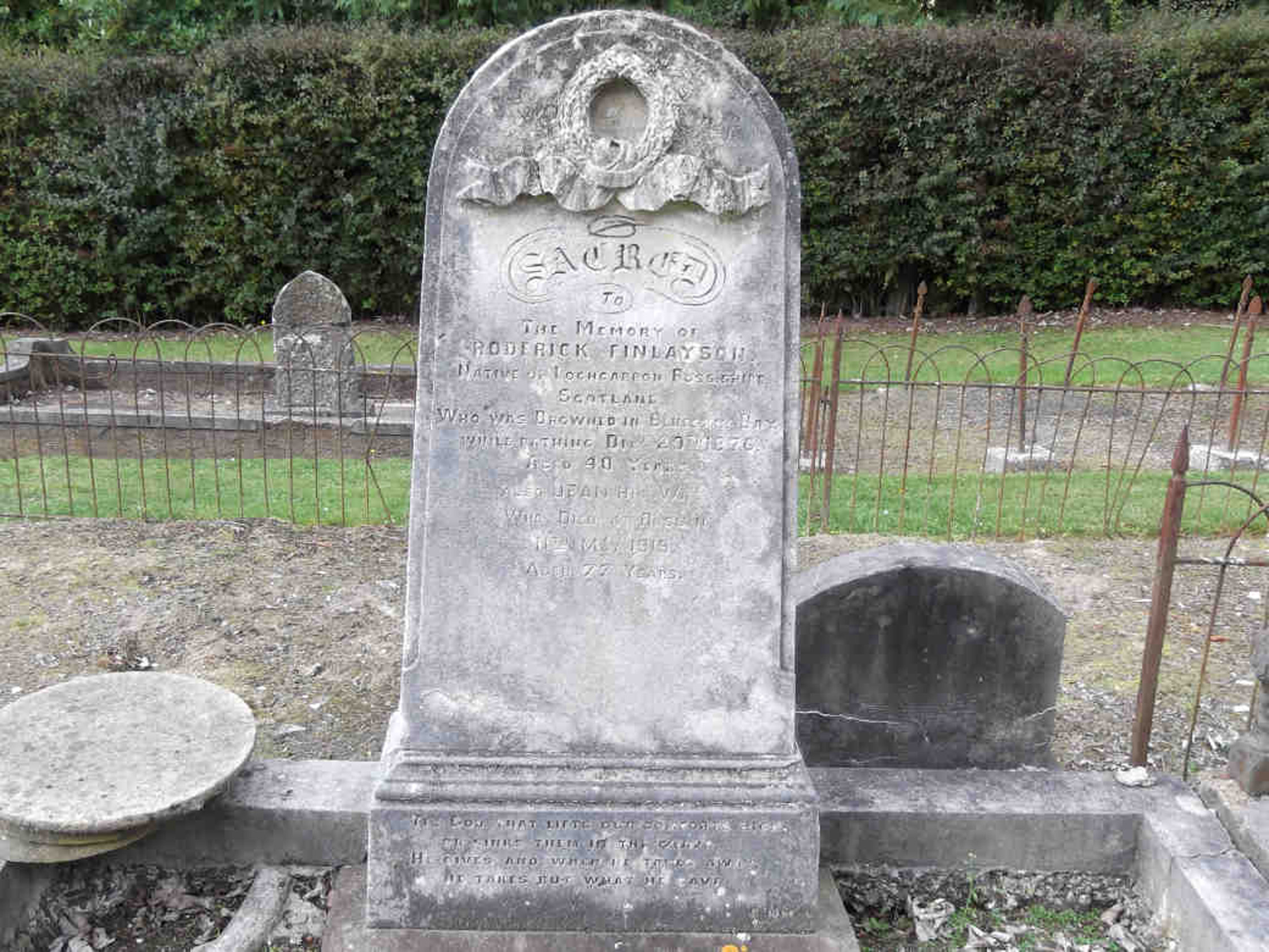 Photo of headstones/Jean [Jane] McLennan d 1919 hdstn Waitati